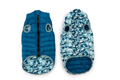 Winchester Pet Premium-Hundemantel, wendbar, Pufferjacke, warm, für den Winter, gepolstert, wasserabweisend, Tarnblau, Größe S von World of Winchester