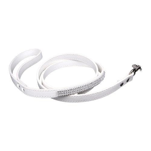 Worparsen Pet Leash Feine Verarbeitung, Hundeleine mit funkelndem Strass-Design, bequeme Kunstleder-Leine, Weiß, Größe M von Worparsen