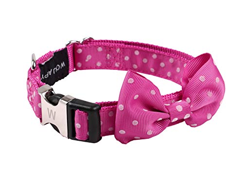 Wouapy Hundehalsband mit Fliege, Fushia Halsband mit Punkten, 12 mm breit, für Hals von 22/33 cm von Wouapy