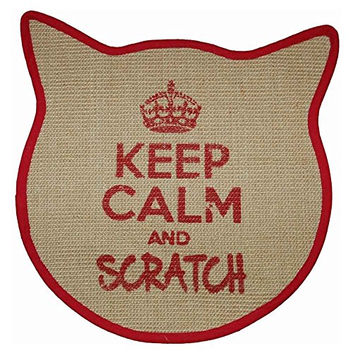 Wouapy - Kratzmatte für Katzen – Katzenkopfmatte aus Sisal – Kratzmatte – Design & modisch – Aufschrift Keep Calm and Scratch – praktisch & rutschfest – Rot von Wouapy