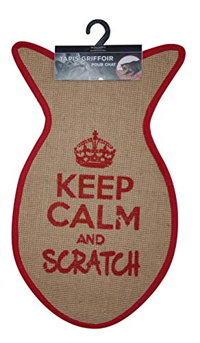 Wouapy – Kratzteppich für Katzen – Fischteppich aus Sisal – Kratzteppich – Design & Trend – Aufschrift Keep Calm and Scratch – praktisch & rutschfest – Rot von Wouapy