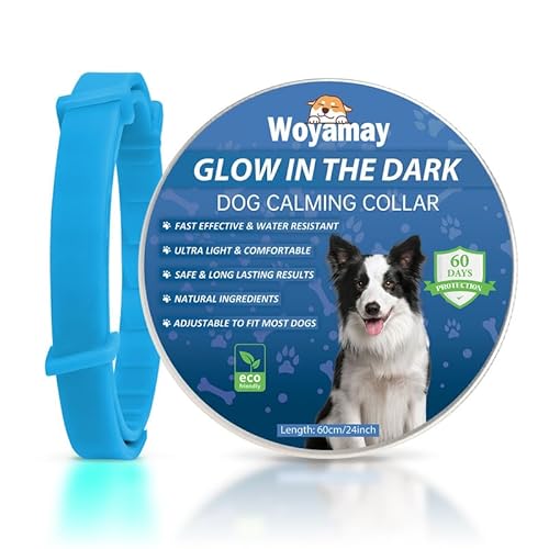 Woyamay Beruhigungshalsband für Hunde | Einstellbare Leuchthalsband Beruhigungshalsband Hund bei Angst Stress | Natürliches Hundehalsband mit Pheromonen für Hunde Aller Größen (Blau) von Woyamay