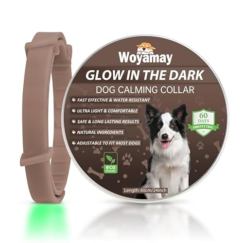 Woyamay Beruhigungshalsband für Hunde | Einstellbare Leuchthalsband Beruhigungshalsband Hund bei Angst Stress | Natürliches Hundehalsband mit Pheromonen für Hunde Aller Größen (Braun) von Woyamay