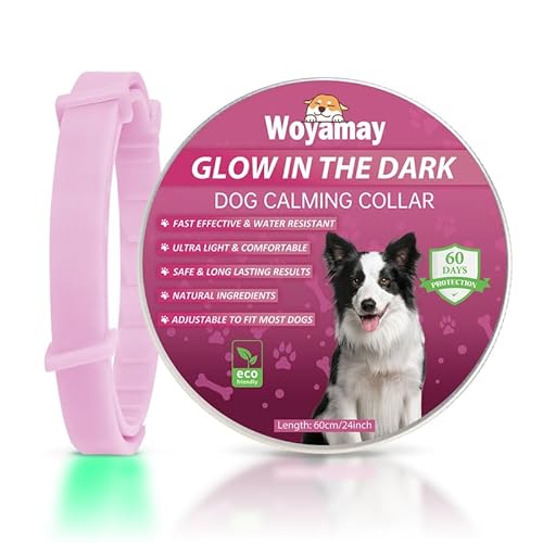 Woyamay Beruhigungshalsband für Hunde | Einstellbare Leuchthalsband Beruhigungshalsband Hund bei Angst Stress | Natürliches Hundehalsband mit Pheromonen für Hunde Aller Größen (Rosa) von Woyamay