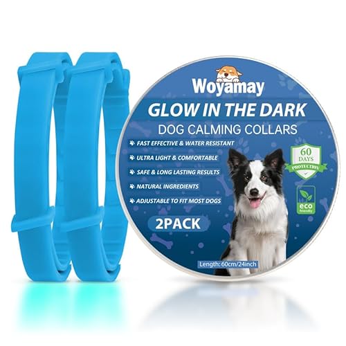 Woyamay Beruhigungshalsband für Hunde | Einstellbare Leuchthalsband Beruhigungshalsband Hund bei Angst Stress | Natürliches Hundehalsband mit Pheromonen für Hunde Aller Größen | 2 Stück (Blau) von Woyamay