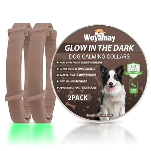 Woyamay Beruhigungshalsband für Hunde | Einstellbare Leuchthalsband Beruhigungshalsband Hund bei Angst Stress | Natürliches Hundehalsband mit Pheromonen für Hunde Aller Größen | 2 Stück (Braun) von Woyamay