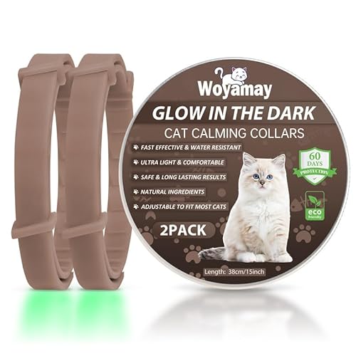 2 Beruhigungsmittel für Katzen Halsband, Pheromone Katzen Anti-Stress Halsband, Katzen Beruhigung, Lang anhaltende Wirkung für Angst, Stress und Unruhe, Beruhigungshalsband mit Fluoreszenz braun von Woyamay