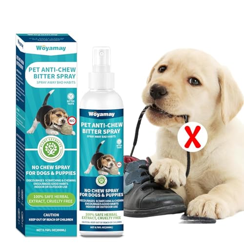 Woyamay Bitterspray Hund, 200ml Bitter Spray für Hunde, Anti Kau Bitterstoffe Spray, um das Kauen und Lecken von Möbeln, Schuhen, Bandagen zu Stoppen, Hunde Abwehrspray, Erziehungshilfen für Hunde von Woyamay