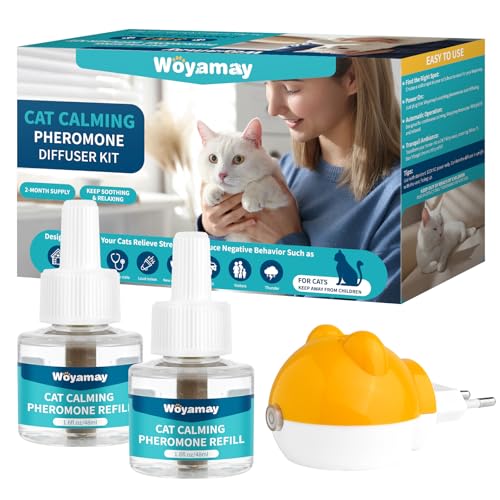 Pheromon-Diffusor Für Katzen, Katzen Beruhigungsmittel, 3-in-1 Beruhigungsset Zur Linderung Von Angstzuständen, Mit 1 Diffusor Und 2 Nachfüllfläschchen Für Bis Zu 60 Tage, Katze Beruhigung Pheromone von Woyamay