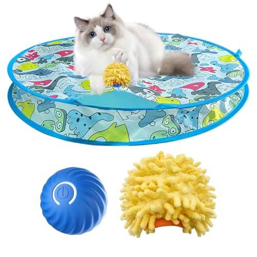 Wpsagek Interaktives Katzenspielzeug, 2 In 1 Simuliertes Interaktives Jagdkatzenspielzeug, Katze Spielmatte Mit Elektrisch Wlooms Ball, Pfotenjagd Katze Matte Spielzeug Für Indoor Katze von Wpsagek