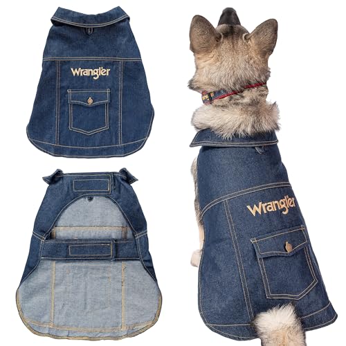 Wrangler Hundejacke, Denim-Hundeweste mit Loch für die Leine, kalte Winterkleidung für kleine, mittelgroße und große Hunde, Hundemantel, Winter, gemütlich, warm, perfektes Hundeoutfit von Wrangler