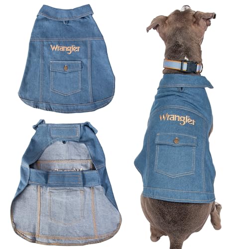 Wrangler Hundejacke, Denim-Hundeweste mit Loch für die Leine, kalte Winterkleidung für kleine, mittelgroße und große Hunde, Hundemantel, Winter, gemütlich, warm, perfektes Hundeoutfit von Wrangler