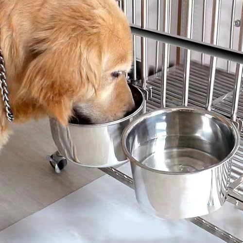 2 x große Wassernapf für Hunde, Wassernapf, kein Verschütten, Wassernapf für Hundekäfigkäfig-Zubehör, Zwinger-Wassernapf zum Aufhängen, Edelstahl-Hundenäpfe für große und mittelgroße Hunde von Wrifazaly