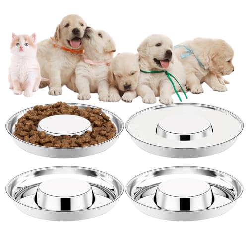 4 Stück Welpennäpfe für kleine Hunde, Wrifazaly Edelstahl Welpenfutter Wassernapf Welpe Slow Feeder Bowl Entwöhnung Futternäpfe für mehrere Welpen Kätzchen von Wrifazaly