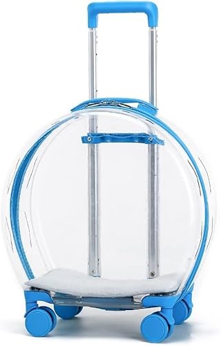 Vollständig transparente Hundetasche, Haustier-Trolley, Koffertasche, wasserdicht, mit Gummirädern, für kleine und mittelgroße Haustiere, Kaninchen, dicke Katzen, Welpen (Farbe: Blau) von Wrobelax