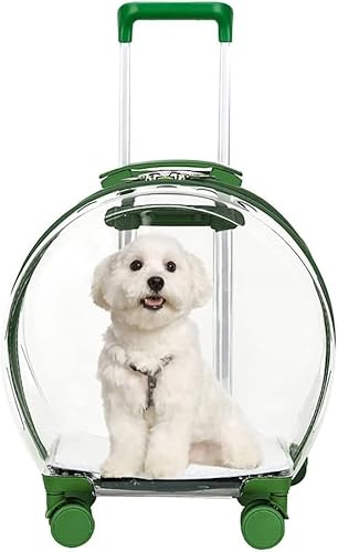 Vollständig transparente Hundetasche, Haustier-Trolley, Koffertasche, wasserdicht, mit Gummirädern, für kleine und mittelgroße Haustiere, Kaninchen, dicke Katzen, Welpen (Farbe: Grün) von Wrobelax