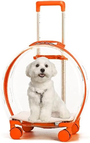 Vollständig transparente Hundetasche, Haustier-Trolley, Koffertasche, wasserdicht, mit Gummirädern, für kleine und mittelgroße Haustiere, Kaninchen, dicke Katzen, Welpen (Farbe: Orange) von Wrobelax