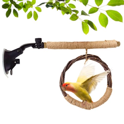 Bird Perch Stand Toy, Suction Cup Wooden Perch, Round Swing Stick, and Easy to Install, Perfect for Macaws, Budgies, Sparrows, 9.84 x8.27 x2.64 inches von Wrohto