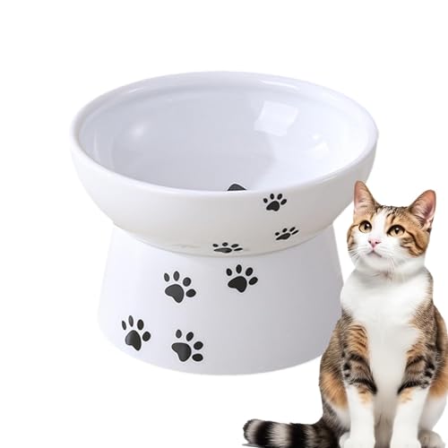 Elevated Ceramic Cat Bowls, Anti-Slip Pet Feeding Dish, Modern Elevated Food and Water Bowls, Dishwasher Safe, Microwave Secure, for Cats and Dogs, 2-Pack, White, Uplifted Design von Wrohto