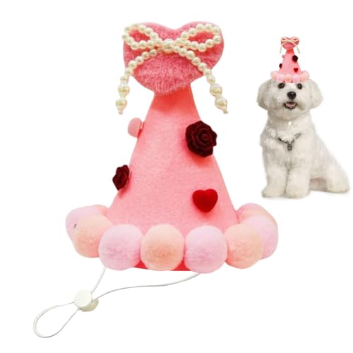 Valentine's Day Pet Love Hat, Plush Balls Pet Valentines Day Hat, Pet Valentines Day Headwear, Heart Pet Hat for Dogs and Cats, Pet Photo Props for Valentine's Day, Holiday Costume Headwear for Pets von Wrohto