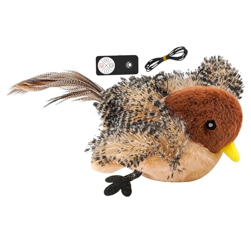 Wrohto Chirping Bird Cat Toy, Flapping Wings Toy, Interactive Plush Bird, Remote Control Cat Toy, USB Rechargeable Pet Toy, Stimulate Hunting Instincts, Indoor Cat Toy, Plush Bird for Cats von Wrohto