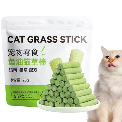 Wrohto Katzengras Beißstab, Outdoor Katzengras Snack Stick, Zahnen Kauen Stick für Katzen, Haarball Entfernung Katzengras, Indoor Outdoor Katze Kauen Stick, Katze Beißhilfe von Wrohto