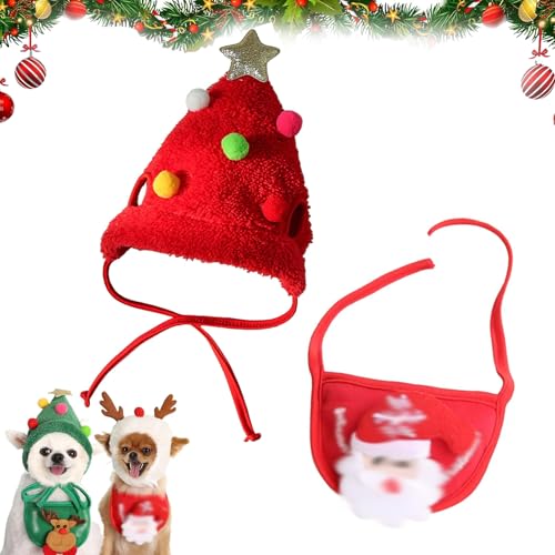 Wryhaul Entzückende Weihnachtsbaum Pom-Pom Hut für Hunde, Weihnachtsbaum Hut für Hunde, Celerypets Hund Weihnachtsmütze, lustige weiche Haustier Hut für Hunde Weihnachtsfeier (M (8.8-16.5 Lbs),Rot) von Wryhaul