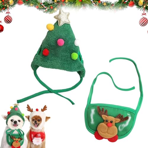 Wryhaul Entzückende Weihnachtsbaum Pom-Pom Hut für Hunde, Weihnachtsbaum Hut für Hunde, Celerypets Hund Weihnachtsmütze, lustige weiche Haustier Hut für Hunde Weihnachtsfeier (M (8.8-16.5 Lbs),Grün) von Wryhaul