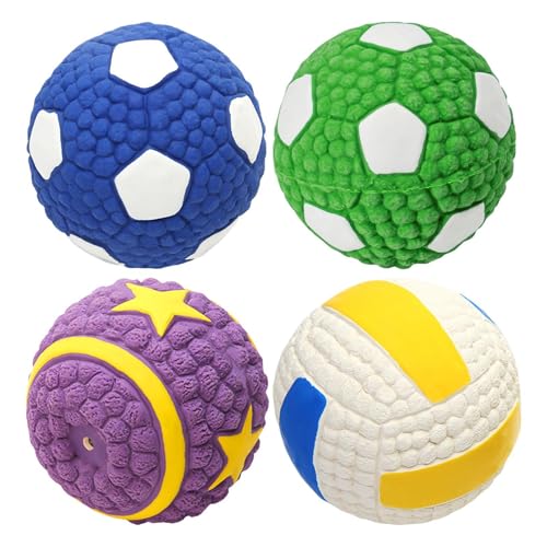 Wscwl 4 Stück Hundeball, Unzerstörbar Hundespielzeug Ball, Quietschend Interaktives Kauspielzeug, Robuster Hunde Ball, Hund Interaktive Hund Ball Squeaky Dog Balls Für Große Und Kleine Hunde von Wscwl