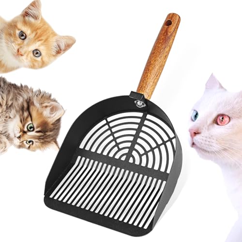 Wubushan Katzenschaufel Edelstahl, Katzenklo Schaufel Metall, Katzenstreuschaufel, Schaufel für Katzentoilette, Verschiedene Lochabstände, Katzenschaufel mit Holzgriff, Litter Box Scoop für Katzenklo von Wubushan