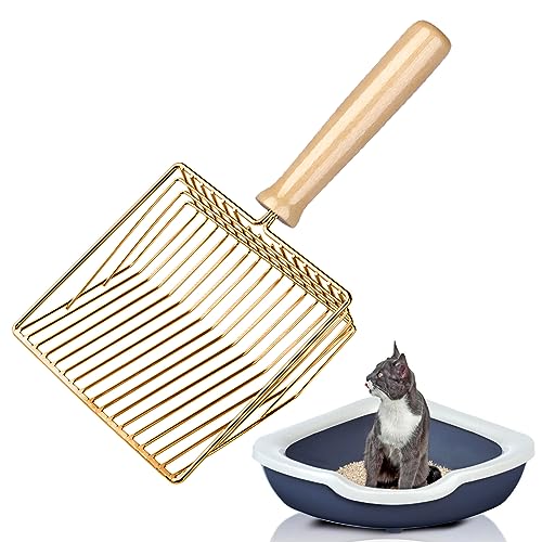 Wubushan Katzenstreuschaufel, Katzenklo Schaufel Metall, Katzenstreu Schaufel mit Holzgriff, Lochabstand 7mm, Länge 28cm, Litter Box Scoop, Cat Litter Scoop, Katzenschaufel für Katzenklo von Wubushan