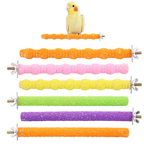 Wudong 6 Stück Papagei Barsche, Bunte Vogelkäfig Scrub Stand Bar für Vogel Papagei Wellensittiche Sittich Nymphensittiche Conure Lovebird Käfig Pfote Schleifspielzeug von Wudong