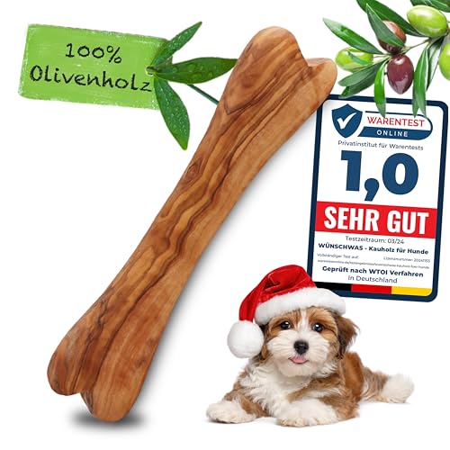 Wünschwas Kauspielzeug für Hunde – 100% Olivenholz Holzknochen, natürliches Kauholz für Zahnpflege,Hundespielzeug für mittelgroße 21x3 cm. (M 1 Stück) von Wünschwas