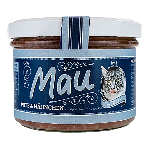 Mau Bio Katzenfutter Pute & Hähnchen 200g im Glas mit Apfel, Karotte und Reis im wiederverschließbarem Glas (2 x 200g) von Wuff & Mau