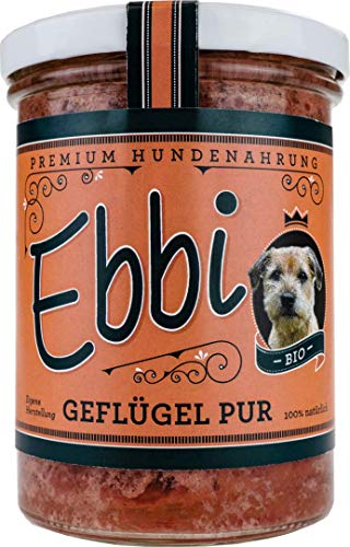 Bio Hundefutter Geflügel Pur mit Geflügel und Hähnchen/Ebbi Inhalt: 400g Hundenahrung im wiederverschließbarem Glas (2 x 400g) von Wuff & Mau