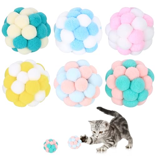 6 Stück Katzenbälle für Katzen Ball, Katzenspielzeug Ball, Katzenspielzeug Bälle, Buntes Plüsch Katzen Spielzeug mit Glöckchen für Katzen Kätzchen Innen Spielen Kauen Kratzen Kitten Spielzeug von Wukemaoyi