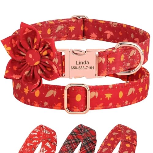 Niedliches Weihnachts-Hundehalsband mit Fliege, personalisierbar, Herbst-Hundehalsband mit robuster Metallschnalle, für Mädchen, Jungen, Hundehalsbänder für kleine, mittelgroße und große Hunde (Ahorn von Wulachaka