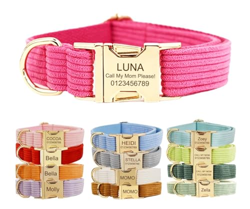 Personalisiertes Hundehalsband mit Metallschnalle: Personalisierbar, schönes Haustierhalsband, graviert mit Name, Telefonnummer und Adresse (Cord, Auswahl in Anpassung) von Wulachaka