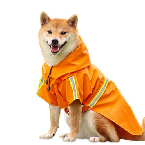 Hunderegenmantel Verstellbarer Leichter Hundemackintosh Hunderegenmantel Wasserdicht Mit Kapuze und Reflektierenden Streifen für kleine Mittlere und Große Hunde für Spaziergänge im Freien (Orange, S) von Wulitaotao