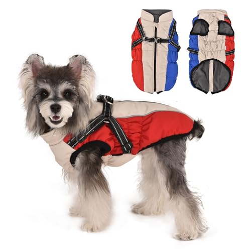 Wunive Hundemantel mit Geschirr, wasserdichte Hundejacke, Hundemantel, Wintermantel, kleine Hundemantel, wasserdichte Hundegeschirrjacke, Hundemäntel für kleine, mittelgroße und große Hunde von Wunive