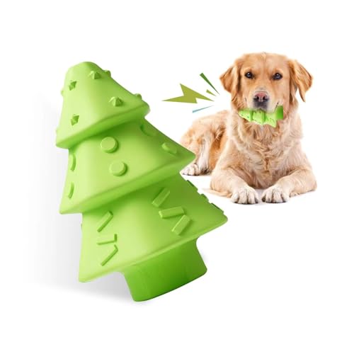 Wunive Hundespielzeug, Weihnachtsbaum-Form, Kauspielzeug für aggressive Kauer, unzerstörbar, robust, langlebig, quietschendes Hundespielzeug, Welpen-Kauspielzeug für kleine, mittelgroße und große von Wunive