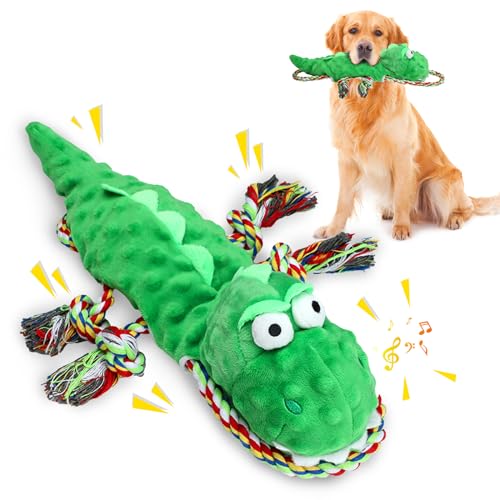 Wunive Quietschendes Hundespielzeug, quietschendes Hundespielzeug, Plüsch-Hundespielzeug, Dinosaurier-Quietsch-Plüsch-Hundespielzeug mit strapazierfähigem Baumwollseil für kleine, mittelgroße und von Wunive