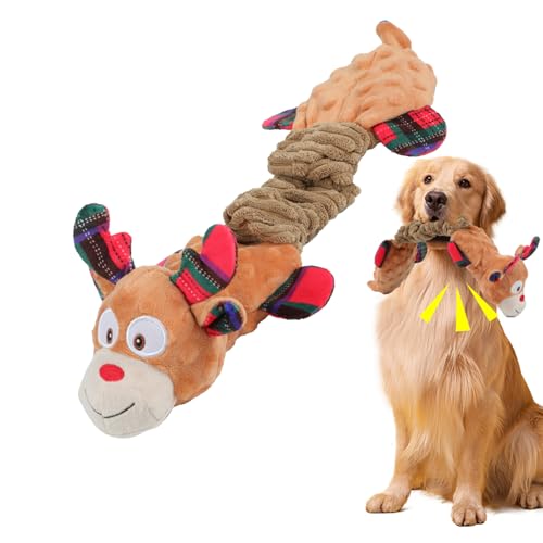 Wunive Weihnachts-Hundespielzeug, Plüsch-Hundespielzeug, quietschendes Hundespielzeug, Weihnachten, Hirsch, Rentier, Plüsch, quietschend, Kauspielzeug für kleine, mittelgroße und große Hunde von Wunive