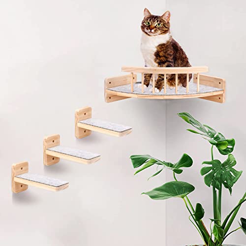 Kletterwand Katzen,Katzen Wand Klettern mit 3-Stufen,Katzentreppe Wand, Katze Regale und Perchen für Wand, Katze Wandmöbel Katze Kletterregal, Katze Wandregal für Innen mit Plüsch (Type-A) von Wuudi