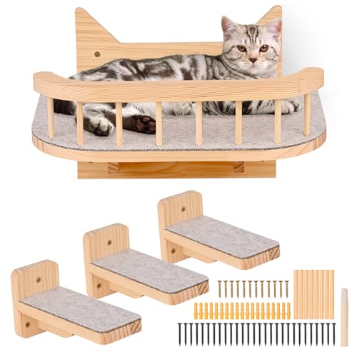 Wand montierte Katze Hängematte Katze Wandregale mit 3 Schritten, Katze Regale und Sitzstangen für Wand, Katze Wandmöbel mit Plüsch bedeckt, Katze Klettern Regal für Klettern Schlafen Spielen von Wuudi