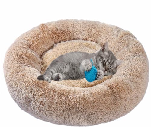 Wuudi Haustier Katzenbett Hundebett Katzenhöhle Katzenhaus Plüsch Donut Katzensofa Hundesofa, waschbar, rutschfest Geeignet für Katzen und Hunde 50cm (Khaki) von Wuudi