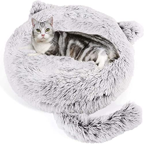 Wuudi Haustier Katzenbett Hundebett Katzenhöhle Katzenhaus Plüsch Donut Katzensofa Hundesofa, waschbar, rutschfest Geeignet für Katzen und Hunde 55cm (grau) von Wuudi