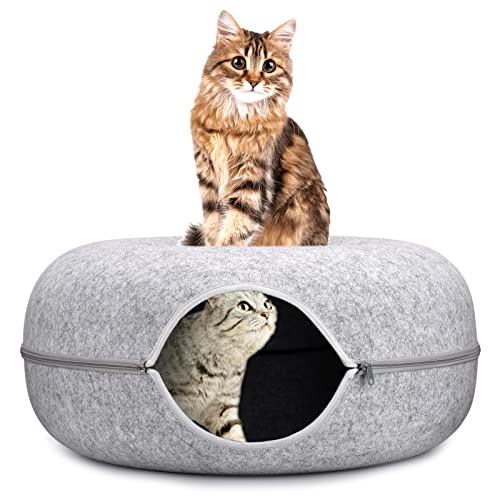 katzenbett,Höhlen&häuser,Abnehmbares Tunnelspielzeug Kann für Katzenbetten oder Katzenspielzeug verwendet Werden,katzennest Filz rundes Design, Donut katzenbett Harter atmungsaktiver Filz (L) von Wuudi