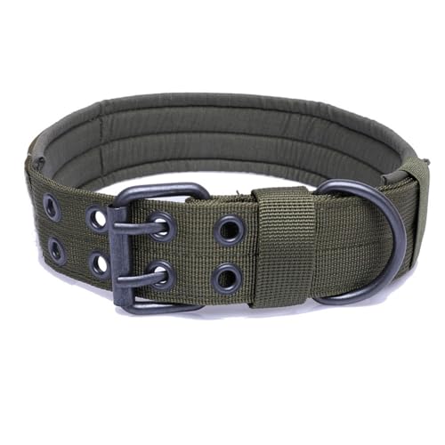 Hundehalsband, Militär, verstellbar, weiches Nylon, Trainingshalsband mit Aufnäher, robuste Metallschnalle, Halsbänder für mittelgroße und große Hunde (Armeegrün, L) von Wuyangcun