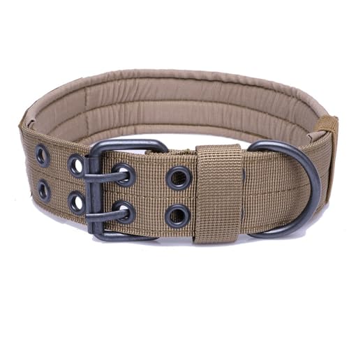 Hundehalsband, Militär, verstellbar, weiches Nylon, Trainingshalsband mit Aufnäher, robuste Metallschnalle, Halsbänder für mittelgroße und große Hunde (Braun, L) von Wuyangcun